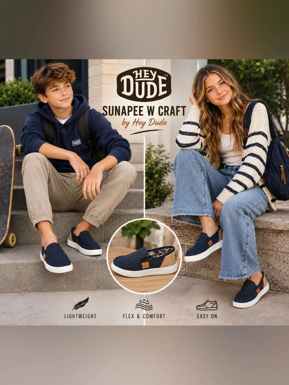 HEYDUDE Sunapee W Craft Navy Multi Slip-On Shoes Women’s 6 / Youth 5 NIB